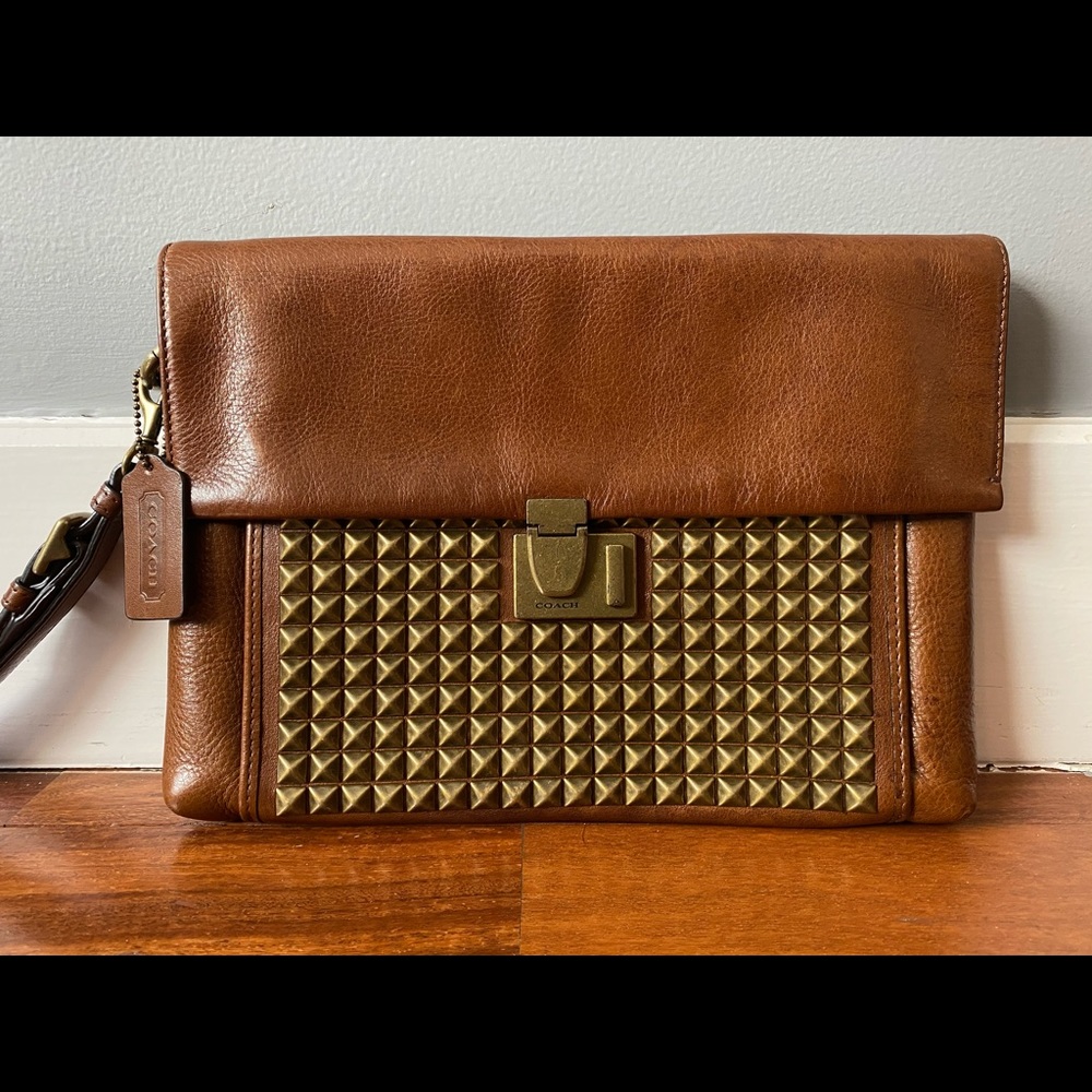 COACH Legacy Brass Studded Large Leather Clutch